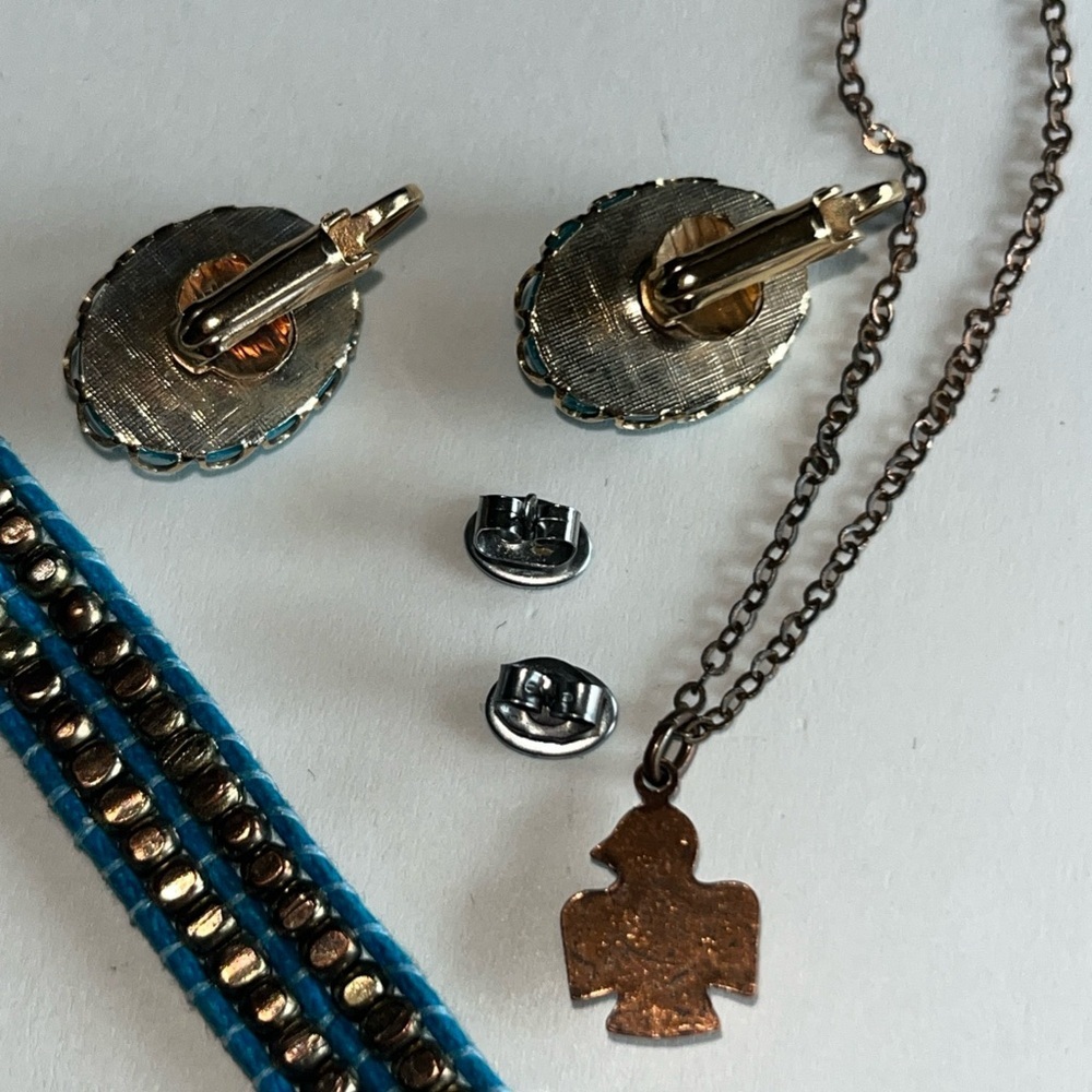 Vintage Petite Turquoise Copper Thunderbird Necklace & Coordinating Accessories - Picture 13 of 13